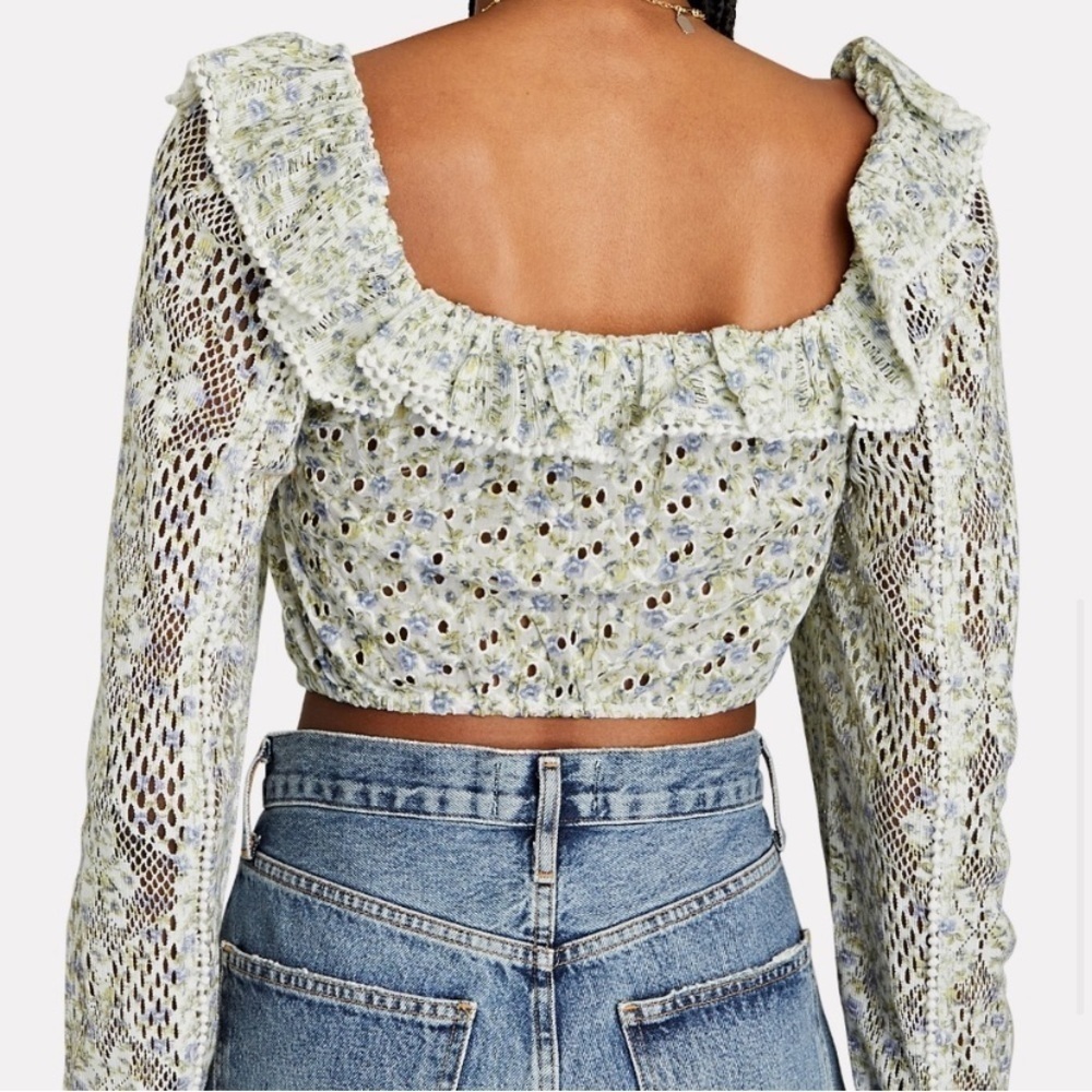 LoveShackFancy Dorabella Lace-Trimmed Floral Top - Picture 3 of 11
